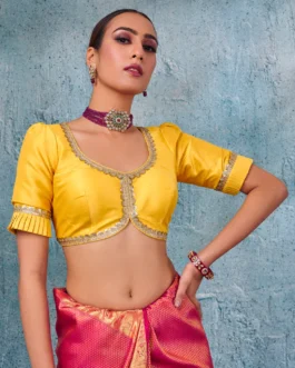 Yellow Silk Blouse With Puff Sleeves