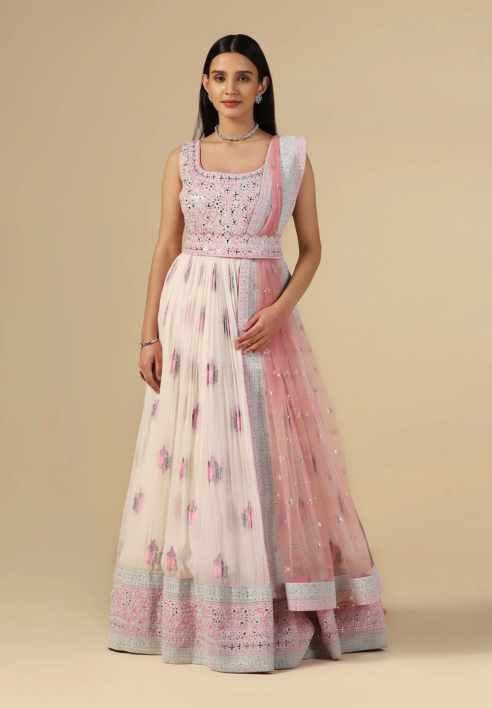 Elegance Off-White Anarkali Gown