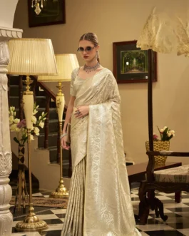 Exquisite Radiance: Hand-Woven Banarasi Satin Silk Saree