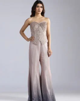 Hand-Beaded Corset & Ombré Shimmer Flared Trousers