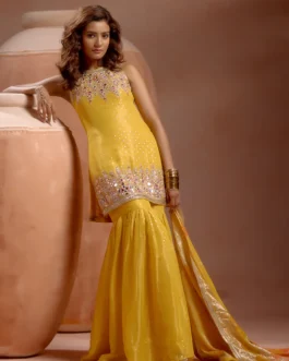 Yellow Sharara Set With Mirror And Sequins Work