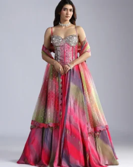 Hand-Embellished Corset & Ombré Lehenga Set