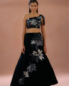Inayat – Black Velvet Lehenga with Sparkling Sequin & Zircan Detailing