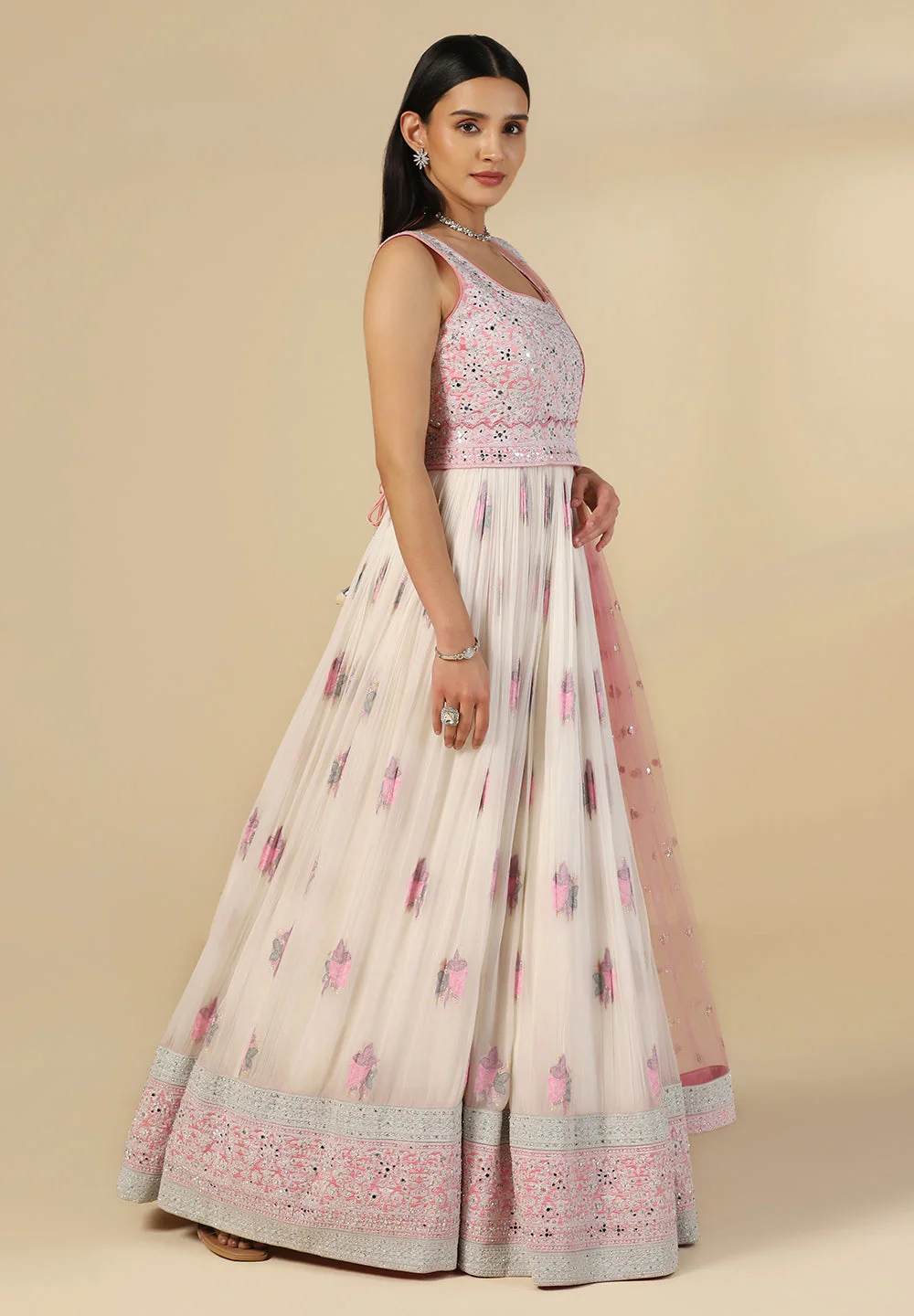 Elegance Off-White Anarkali Gown - Image 3