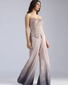 Hand-Beaded Corset & Ombré Shimmer Flared Trousers
