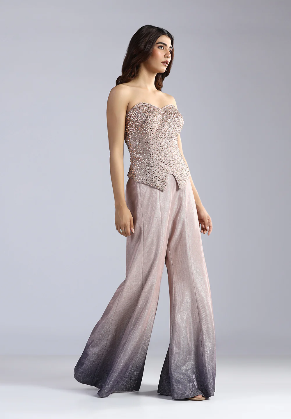 Hand-Beaded Corset & Ombré Shimmer Flared Trousers - Image 2