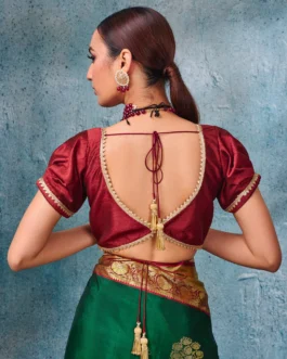 Maroon Silk Blouse With Short Puff Sleeves