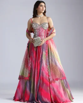 Hand-Embellished Corset & Ombré Lehenga Set