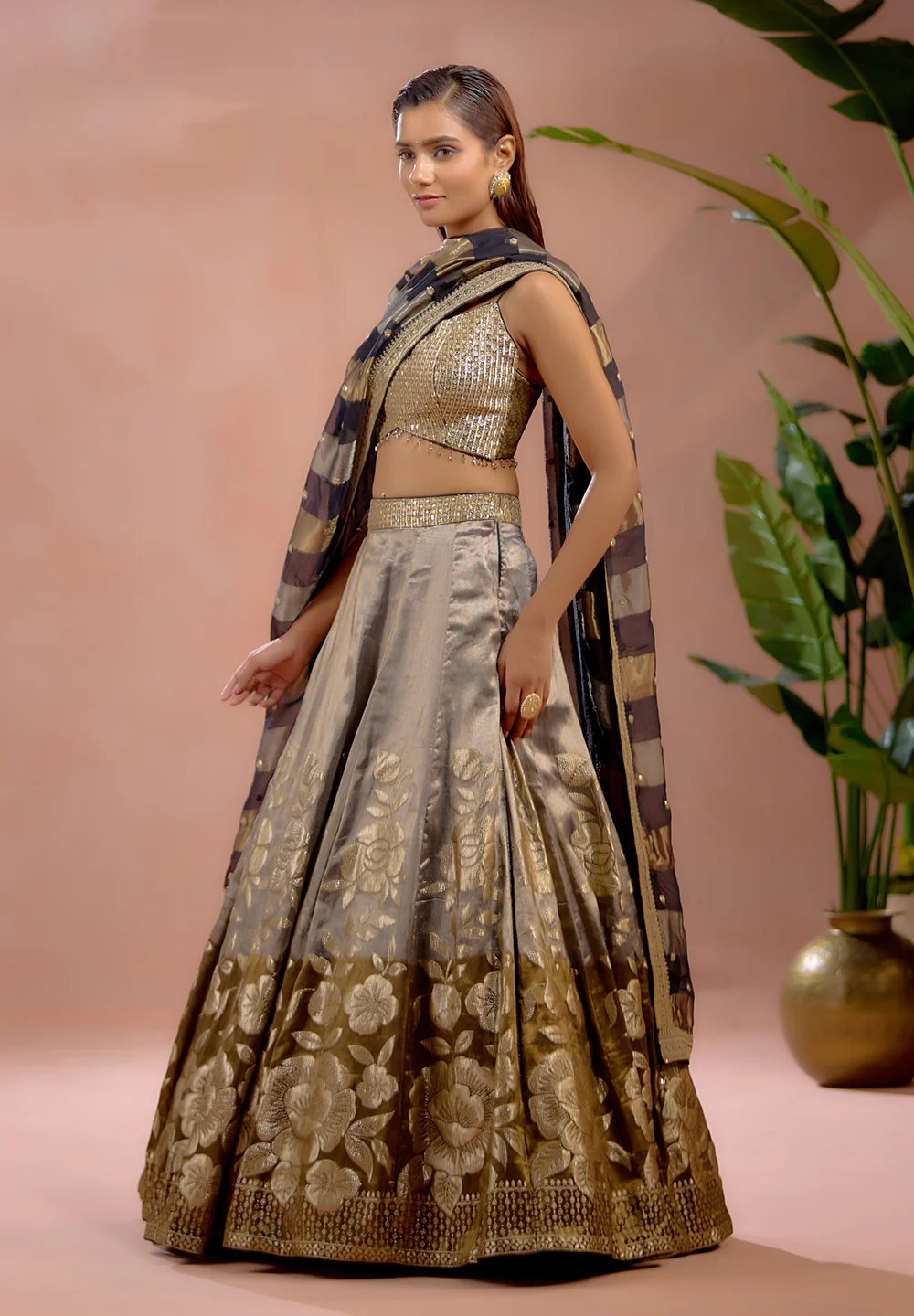 Inayat - Golden Grace Tissue Lehenga Embellished with Luxurious Zari Work - Image 2