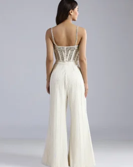 Ivory Glitz Crystal-Ribbed Corset & Vertical Shimmer Flare Set