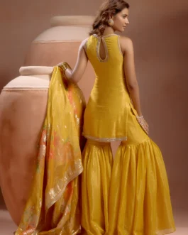 Yellow Sharara Set With Mirror And Sequins Work
