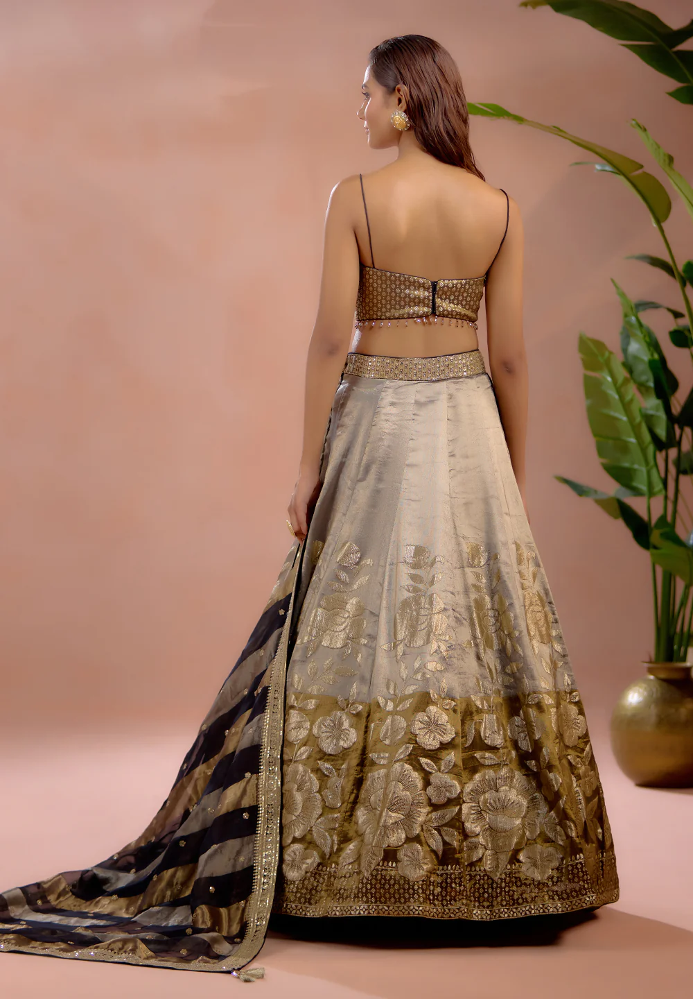 Inayat - Golden Grace Tissue Lehenga Embellished with Luxurious Zari Work - Image 3
