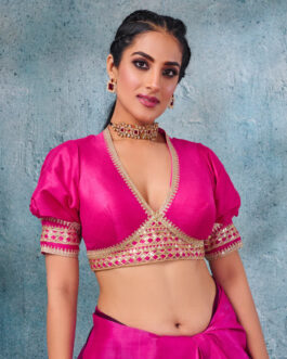 Hot Pink Silk Blouse With Puff Sleeves