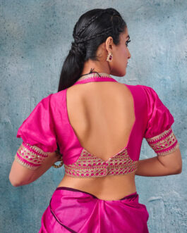 Hot Pink Silk Blouse With Puff Sleeves