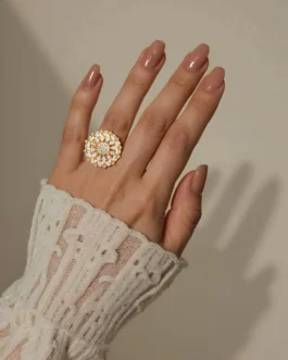 American Diamond Zirconia Gold Floral Ring