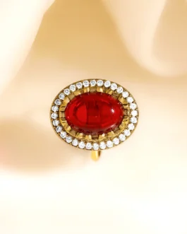 Rubans 22K Gold Plated Brass Ruby Gemstone Studded Adjustable Ring