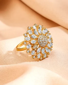 American Diamond Zirconia Gold Floral Ring